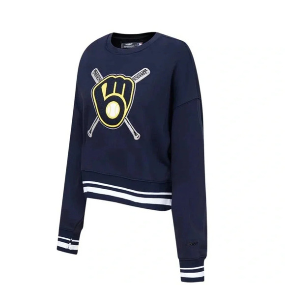 Milwaukee Brewers Pro Standard Womens 2X Mash Up Pullover Sweatshirt Navy NWT - Picture 2 of 12